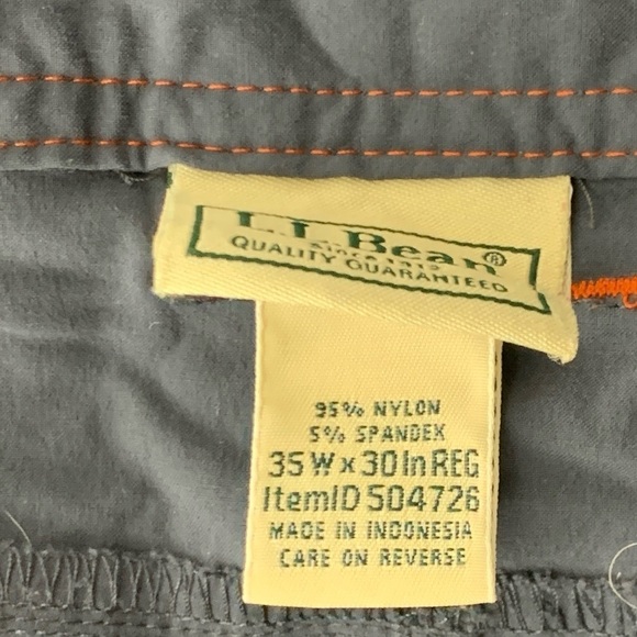 LL Bean Men Size 35 x 30 Pants Blue Slim Straight Nylon Stretch Quick Dry Cargo - Picture 7 of 7